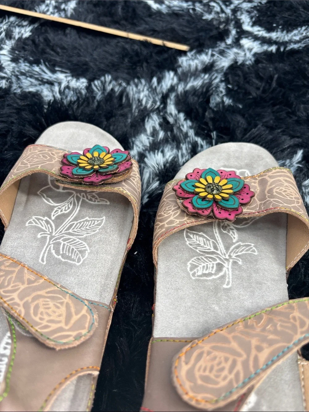 L'Artiste by Spring Step genuine leather cuteness flower wedge sandal shoes 38